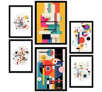 Nacnic Set da 6 Bauhaus Rosso Blu Giallo Nero Poster con cornice con illustrazioni di design per decorare le pareti di casa Stanza, ufficio A3 e A4 Cornice nera