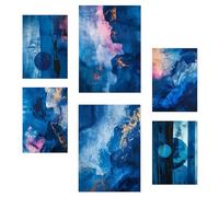 Nacnic Set da 6 Colori astratti forme blu ciano rosa Poster con illustrazioni di design per decorare le pareti di casa. Camere, negozi e attività commerciali. A3 e A4 Senza cornice