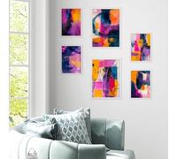 Nacnic Set da 6 Forme astratte di colore blu fucsia puro Poster con cornice con illustrazioni di design per decorare le pareti di casa Stanza A3 e A4 Cornice bianca