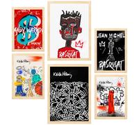 Nacnic Set da 6 Graffiti Pop Basquiat Warhol Poster con cornice con illustrazioni di design per decorare le pareti di casa Stanza, ufficio A3 e A4 Struttura in legno chiaro