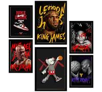 Nacnic Set da 6 Graffiti Pop King James Jordan Nike Basquiat KobiePoster con cornice con design per decorare le pareti di casa A3 A4 Cornice nera