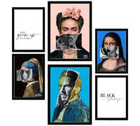 Nacnic Set da 6 Iconico collage di Frida Van Gohg Pop Art Poster con cornice con illustrazioni di design per decorare le pareti di casa Stanza, ufficio A3 e A4 Cornice nera