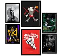 Nacnic Set da 6 L'iconico re del basket Giocatori di basket Poster con cornice con illustrazioni di design per decorare le pareti di casa Stanza, ufficio A3 e A4 Cornice nera