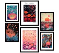 Nacnic Set da 6 Onda Kusama Poster con cornice con illustrazioni di design per decorare le pareti di casa Stanza, ufficio A3 e A4 Cornice nera