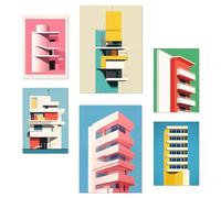 Nacnic Set da 6 Rosa Bauhaus Poster con illustrazioni di design per decorare le pareti di casa. Camere, negozi e attività commerciali. A3 e A4 Senza cornice