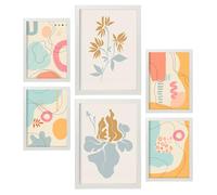 Nacnic Set da 6 Stili etici 2 Manifesti. In Abstract di fiori. Dipinti decorativi estetici per il tuo soggiorno, camera da letto, casa Dimensioni A4 e A3 con cornici bianche