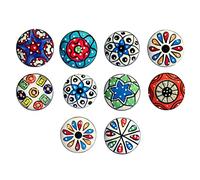 Set di 10 pomelli in ceramica con diversi motivi a mosaico, dipinti a mano. Maniglie artigianali per armadi, cassetti, cassettiere e appendiabiti. Pomelli classici da 40 mm di diametro.