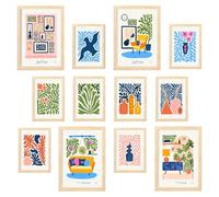 Nacnic Set di 12 cornici per l'interior design ModernMix 1: 4 A3 e 8 A4, cornici in legno chiaro - Decorazione elegante e contemporanea per pareti, poster d'arte per l'arredamento delle pareti.