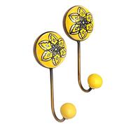 Nacnic Set di 2 ganci rotonde in ceramica 63 mm | Appendiabiti gialle con disegno floreale | Ideale per completare tutti i tipi di stanze. Eleganti ganci multiuso.