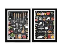 Nacnic Set Di 2 Quadros Elementi Da Cucina Ingredienti E Strumenti Stampa Illustrazione Per Decorare Le Pareti Di Cucina, Dispensa, Sala Da Pranzo, Ristorante A3 Cornice nera