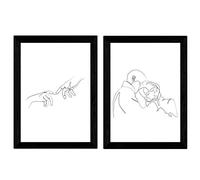 Nacnic set di 2 stampe artistiche in bianco e nero con raffigurazioni di mani che si toccano e uomo e donna che si abbracciano stilizzati. Per arredare la tua casa. Stile moderno e minimalista.