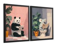 Nacnic Set Di 2 Stampe Decorative Per Il Bagno Poster Originali E Divertenti Per Pareti, Lavabo, Doccia, Wc E Bagno Con Animali Che Leggono In Bagno, Stile Moderno A3 Cornice Nera