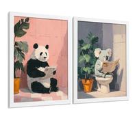 Nacnic Set Di 2 Stampe Decorative Per Il Bagno Poster Originali E Divertenti Per Pareti, Lavabo, Doccia, Wc E Bagno Con Animali Che Leggono In Bagno, Stile Moderno A4 Cornice Bianca