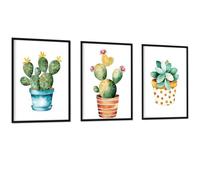 Nacnic ® - Set di 3 Poster cactus con fiori acquerellati - Stampe Decorative da Parete - Quadri Moderni per Soggiorno - Poster da parete di piante, foglie e natura A3-A4 - Senza Cornice