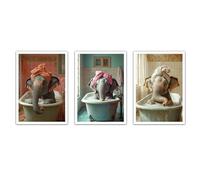 Nacnic Set Di 3 Stampa Cucciolo Di Elefante Che Fa Il Bagno Colorato Simpatico Animale Stampa Illustrazione Da Decorare, Arte Da Parete Per Wc, Doccia, Bagno, Wc A4 Senza Cornice