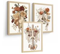 Nacnic Set Di 3 Stampe Anatomia Umana Floreale Vintage Poster E Quadri Con Cuore Gabbia Toracica E Pelvi Decorazione Da Parete Medica Dimensione A4 Senza Cornice