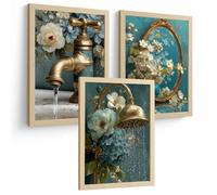 Nacnic Set Di 3 Stampe Decorative Per Il Bagno Eleganti Poster Per Pareti, Lavandino, Doccia, Wc E Bagno, Decorazioni Vintage Con Rubinetto, Specchio E Doccia Dorata A4 Senza Cornice