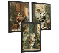 Nacnic Set Di 3 Stampe Divertenti Per Il Bagno Di Stampe Di Panda E Koala Per Il Wc, Poster Divertenti Per Wc E Lavandino, Stile Botanico Vintage A3 Cornice Nera