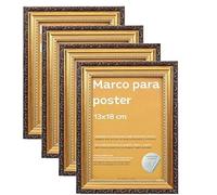Nacnic set di 4 cornici dorate con filigrana 13x18 cm ideali sia da appendere alla parete che da appoggiare su scrivanie o altri mobili. Color Oro per foto, disegni, attestati o diplomi.