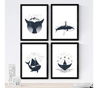 Nacnic Set di 4 fogli di balene, in formato A4, poster carta 250 gr di alta qualità. senza telaio