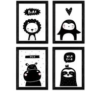 Nacnic Set di 4 fogli Hipopotamo, pinguino, leone e tenuta. Poster animali. A4 senza cornice