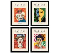 Nacnic Set di 4 illustrazioni di Matisse. Ritratti. Raccolta di illustrazioni colorate in stile Galleria d'arte. Decorazione d'interni. A4 con cornice nera.