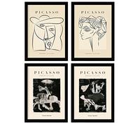 Nacnic Set di 4 illustrazioni di Picasso. Collezione Noir Espressione. Illustrazioni in stile Galleria d'arte. Decorazione d'interni. A4 senza cornice.