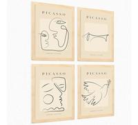 Nacnic ® - Set di 4 Illustrazioni ispirate a Picasso - Pace - Stampe Decorative da Parete per la Decorazione d’Interni - Poster A3 - Senza Cornice