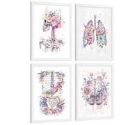 Nacnic Set Di 4 Stampe Anatomia Umana Poster E Quadri Con Cranio Polmoni Sistema Digestivo E Cervello Stile Floreale Acquerello Decorazione Da Parete Medica Dimensione A3 Cornice Bianca