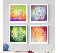 Nacnic set di 4 stampe artistiche 20x20cm tema MANDALA. Disegni con colori vivaci. Decorazioni domestiche, di una profonda spiritualità. Fai il regalo perfetto. Immagini stampate su Carta da