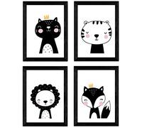 Nacnic Set di 4 stampe artistiche ANIMALI (gatto, leone e volpe) per arredare la Cameretta dei Bambini, Unisex, Poser in Stile Nordico e scandinavo.