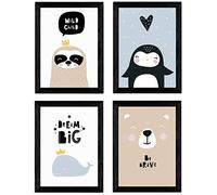 Nacnic Set di 4 stampe artistiche ANIMALI (orso polare, pinguino, balena, procione) per arredare la Cameretta dei Bambini, Unisex, Stile Nordico e scandinavo
