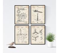 Nacnic Set di 4 stampe artistiche con raffigurazione di progetti Barca a vela. Particolari di Elica, Timone e Ancora. Regalo perfetto per gli amanti del mare e della navigazione.
