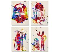 Nacnic set di 4 stampe artistiche in stile acquarello tema Guerre Stellari immagini film Star Wars su Carta da Decorazioni domestiche, camerette bamibini e ragazzi
