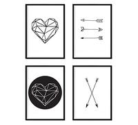 Nacnic Set di 4 Stampe artistiche, tema frecce geometriche e cuore. bianco & nero. Stampe in stile nordico. Poster in stile scandinavo.250 Grammi di Alta Qualità.