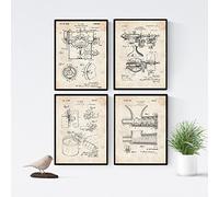Nacnic Set di 4 Stampe artistiche vintage a tema BREVETTI CUCINA. Invenzioni del XIX secolo e vecchi brevetti. Apriscatole barattoli di latta e grattugia formaggio. 250 Grammi di Alta Qualità. . .
