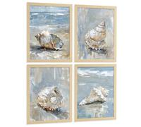 Nacnic Set Di 4 Stampe Con Spiaggia, Mare E Costa Azzurra. Decorazione Murale. Conchiglie. Stampe Decorative Da Parete Per Bagno, Cucina, Soggiorno. Dimensioni A4 Senza Cornice