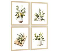 Nacnic Set Di 4 Stampe Cucina Mediterranea Quadri Limoni Aglio Olive Erbe Aromatiche Acquerello Arredo Sala Da Pranzo A4 Senza Cornice