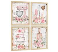 Nacnic Set Di 4 Stampe Pasticceria Rosa Shabby Chic Quadri Torta Utensili E Fiori Arredo Cucina A4 Senza Cornice