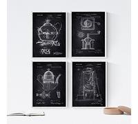 Nacnic Set di 4 Stampe VINTAGE, con brevetti di utensili da cucina. Manifesti con invenzioni e vecchi brevetti cucina. Disegno di alta qualità, sfondo vintage. caffettiere. caffè . .