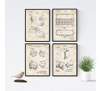 Nacnic Set di 4 Stampe VINTAGE, con brevetti di utensili da cucina. Manifesti con invenzioni e vecchi brevetti cucina. Disegno di alta qualità, sfondo vintage