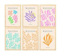 Nacnic Set di 6 illustrazioni artistiche di Henri Matisse. Colori pastello. Collezione di quadri decorativi in stile galleria d'arte. Stampe per Interior Design e Decorazione. Cornici in legno A3.