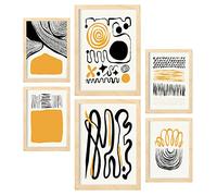 Nacnic Set di 6 poster a inchiostro nero. Emozioni. Stampe Artistiche e Astratte per Interior Design e Decorazione. A3 & A4, cornici color legno.