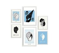 Nacnic Set di 6 poster a inchiostro nero. Lumache di mare. Stampe artistiche del mare e dell'oceano per l'arredamento e la decorazione d'interni. A3 & A4, cornici bianche.