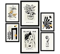 Nacnic Set di 6 poster a inchiostro nero. Orientale. Stampe Artistiche e Astratte per Interior Design e Decorazione. A3 & A4, senza cornici.