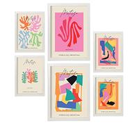 Nacnic set di 6 poster artistici Matisse. Collezione di fogli con illustrazioni e forme colorate per la decorazione d'interni. Formati A3 e A4. Con cornice bianca