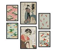 Nacnic Set di 6 poster del Giappone. Raccolta di piatti con collage estetico per la decorazione d'interni. Taglie A3 e A4. Frameless.