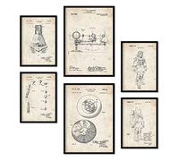 Nacnic Set di 6 poster di brevetti Astronauta. Poster con illustrazioni di brevetti retrò per la tua casa. Decorazione interna in stile vintage. Dimensioni A4 e A3. Con cornice.