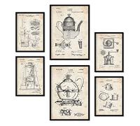 Nacnic Set di 6 poster di brevetti Caffettiera. Poster con illustrazioni di brevetti retrò per la tua casa. Decorazione interna in stile vintage. Dimensioni A4 e A3. Senza cornice.