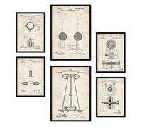 Nacnic Set di 6 poster di brevetti Elettricità 1 Poster con illustrazioni di brevetti retrò per la tua casa. Decorazione interna in stile vintage. Dimensioni A4 e A3. Con cornice.